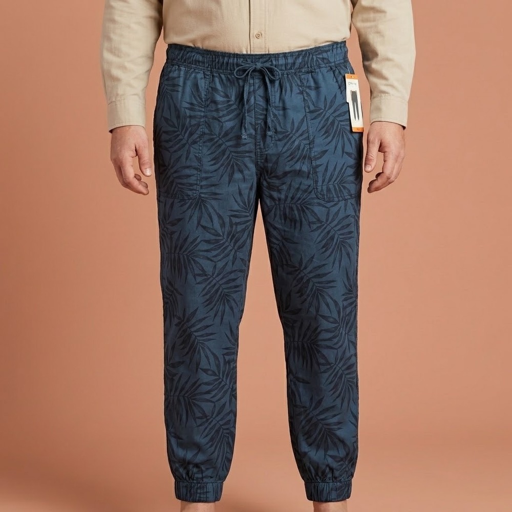 Orvis Jogger Pants Mens XXL Blue Leaf Print Elastic Waist New with Tags